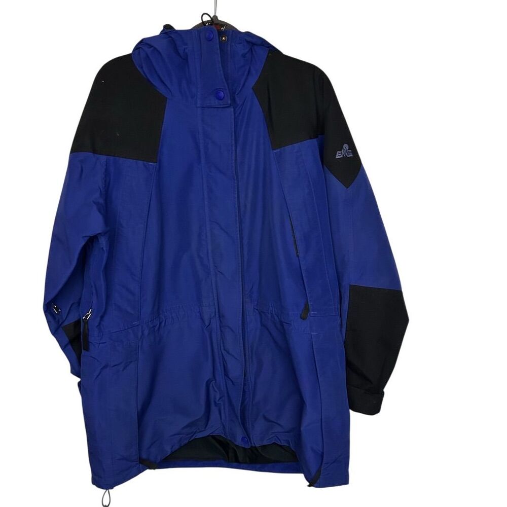 EMS Women's Blue Raincoat Size L Waterproof Casual Long Sleeve Zip See Flaw